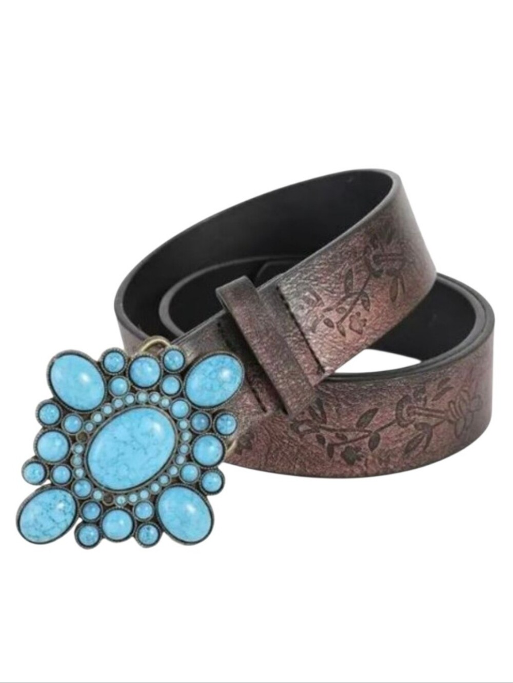 Women's Western Brown Turquoise Stone Belt